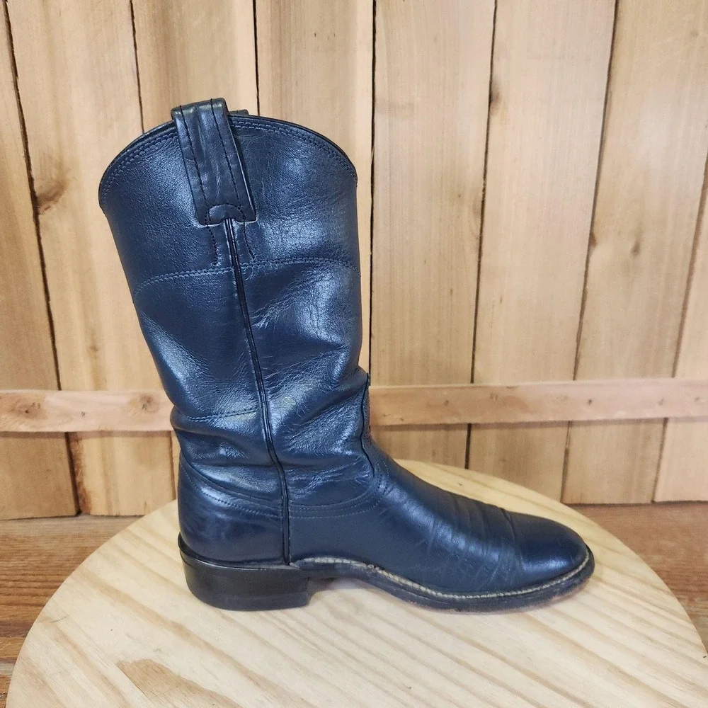 Nocona Roper Western Boots Kids 4 B Blue Leather Round Toe Cowboy